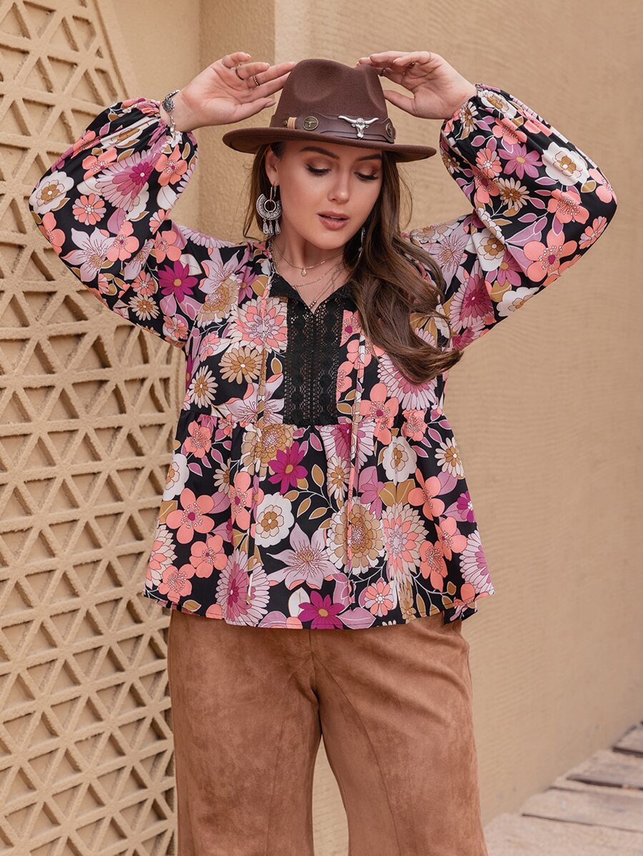 Rusttydustty Blusa con estampado floral con encaje en contraste - Multicolor - Ver 1