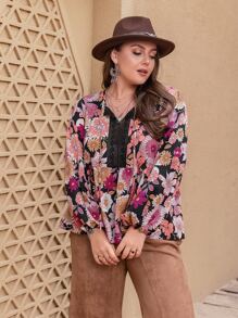 Rusttydustty Blusa con estampado floral con encaje en contraste - Multicolor - Ver 5