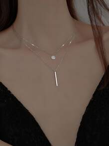 con diamante de imitación & Palo accesorio Collar a capas - Plateado - Ver 2