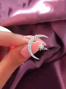 Anillo abierto con luna y estrella - Plateado - Ver 1