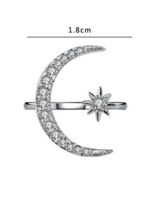 Anillo abierto con luna y estrella - Plateado - Ver 4