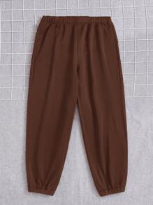 Flirla 大碼素色彈性腰帶衛褲 - 巧克力棕 - 查看 2