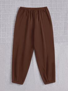 Flirla 大碼素色彈性腰帶衛褲 - 巧克力棕 - 查看 3