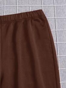 Flirla 大碼素色彈性腰帶衛褲 - 巧克力棕 - 查看 4