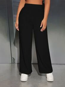 SHEIN PETITE High Waist Wide Leg Trousers - Black - View 1
