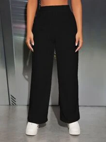 SHEIN PETITE High Waist Wide Leg Trousers - Black - View 5