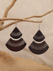 Hollow Out Fan Drop Earrings - Coffee Brown - View 3
