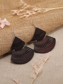 Hollow Out Fan Drop Earrings - Coffee Brown - View 1