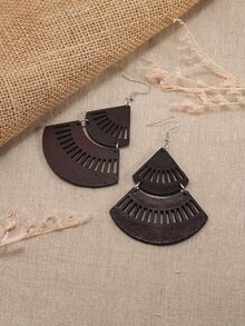 Hollow Out Fan Drop Earrings - Coffee Brown - View 4