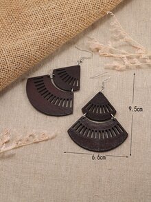 Hollow Out Fan Drop Earrings - Coffee Brown - View 5