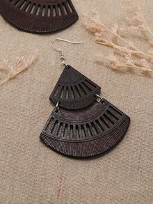 Hollow Out Fan Drop Earrings - Coffee Brown - View 2