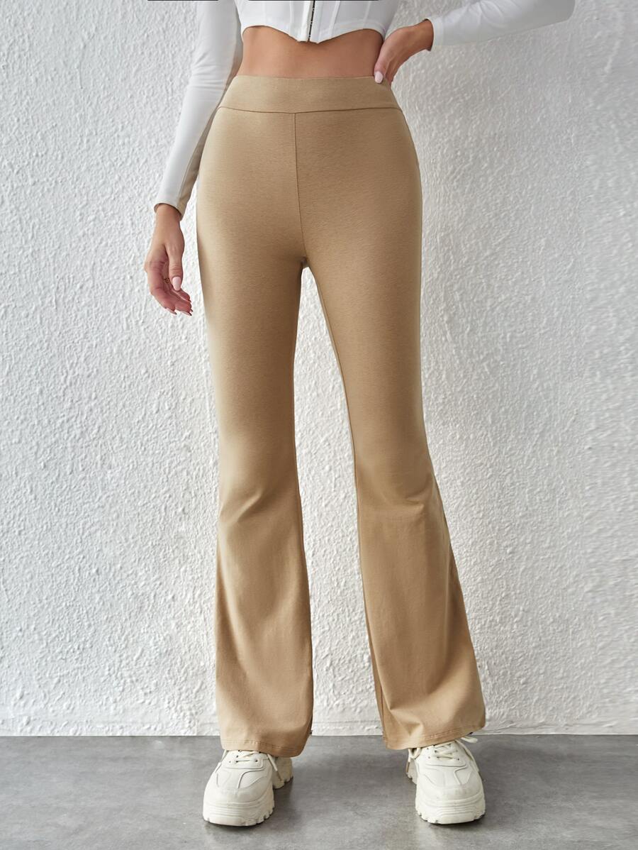 SHEIN EZwear 傘狀腿素色褲子 - 卡其色 - 查看 1