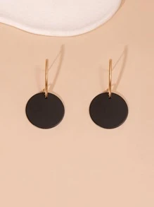 Pendientes largos redondos - Negro - Ver 1