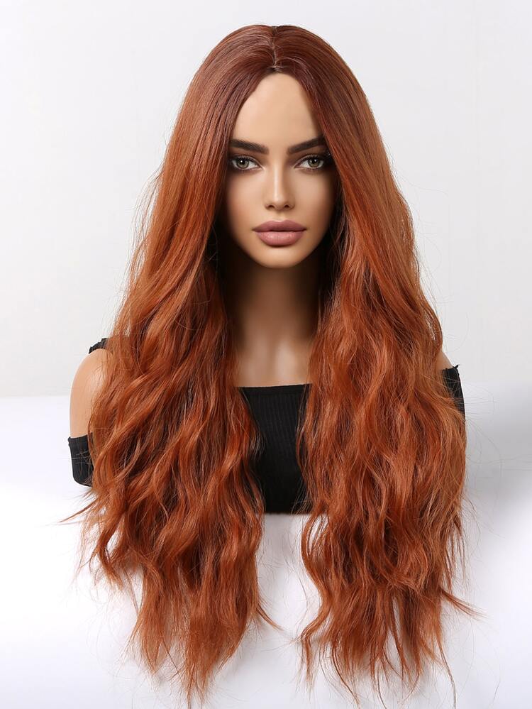 Perruque Synthétique Longue Orange Foncé Avec Boucles - 65cm, Monofilament, Résistante à La Chaleur