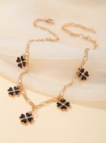 Rhinestone Decor Four-leaf Clover Charm Necklace - Yellow Gold - View 1