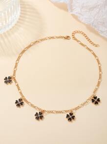 Rhinestone Decor Four-leaf Clover Charm Necklace - Yellow Gold - View 4