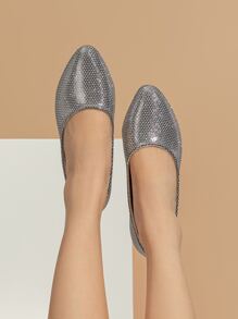 Glitter Slip On Ballet Flats - Silver - View 2