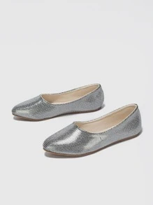 Glitter Slip On Ballet Flats - Silver - View 3