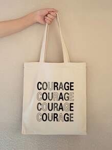 Bolsa de compras con estampado de letra - Beis - Ver 3