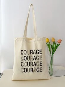 Bolsa de compras con estampado de letra - Beis - Ver 5