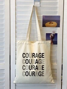 Bolsa de compras con estampado de letra - Beis - Ver 6