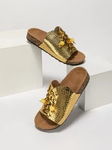 Dép bệt Nữ In cá sấu Hấp dẫn - Vàng - Xem 2