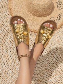 Dép bệt Nữ In cá sấu Hấp dẫn - Vàng - Xem 3
