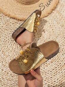 Dép bệt Nữ In cá sấu Hấp dẫn - Vàng - Xem 5