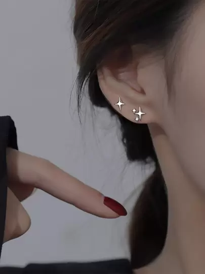 四角星不對稱耳釘