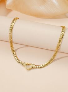 1 件时尚欧美镂空心形吊坠项链，钛钢镀金链条项链，女士 - 金黃色 - 查看 3