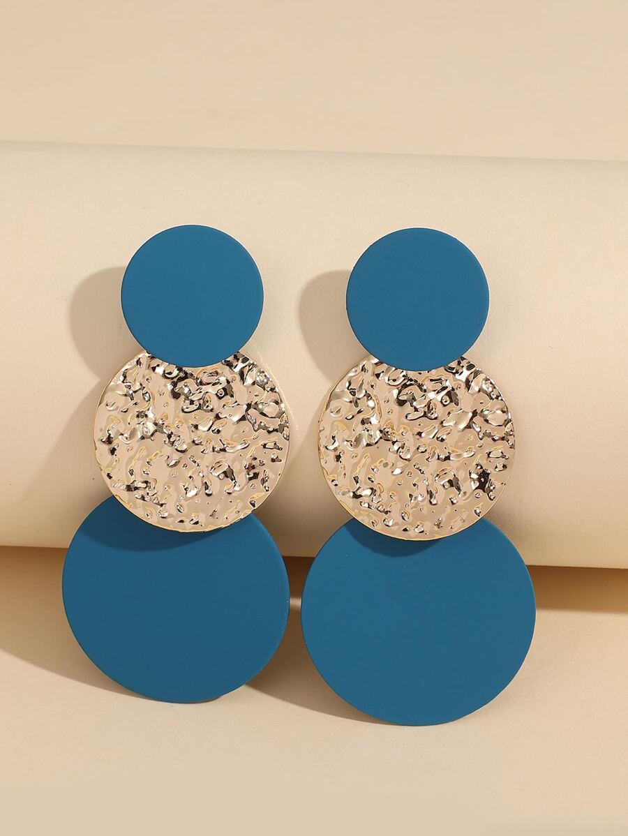 Round Drop Earrings - Blue - View 1