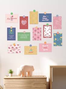 15 piezas Tarjeta postal con estampado de slogan con 1 pieza Pegatina - Multicolor - Ver 2