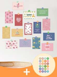 15 piezas Tarjeta postal con estampado de slogan con 1 pieza Pegatina - Multicolor - Ver 3