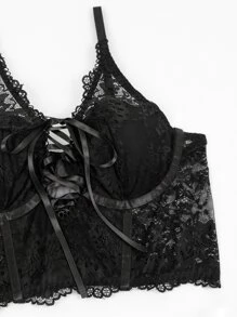 Set de lencería con encaje floral - Negro - Ver 3