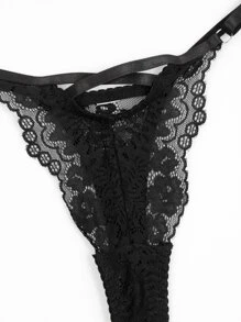 Set de lencería con encaje floral - Negro - Ver 4