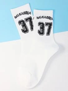Men Letter Graphic Crew Socks - White - View 1