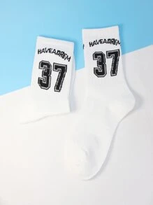 Men Letter Graphic Crew Socks - White - View 2