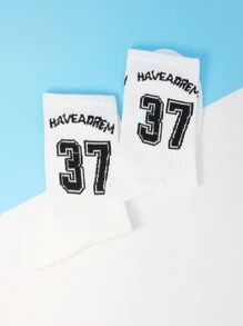 Men Letter Graphic Crew Socks - White - View 3