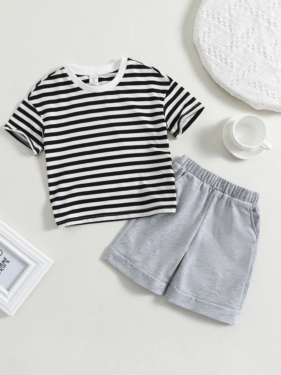 Toddler Boys Striped Tee & Track Shorts - Multicolor - View 1