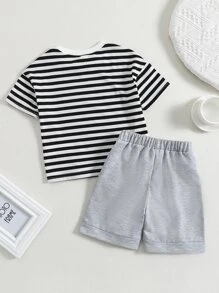 Toddler Boys Striped Tee & Track Shorts - Multicolor - View 2