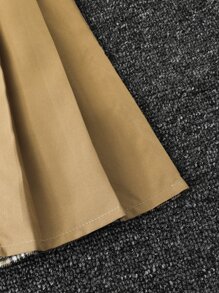 Girls Plaid Button Front Pleated Skirt - Camel - View 6