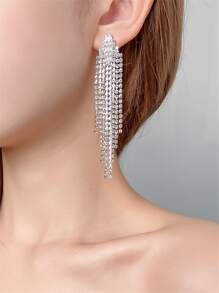 1雙閃亮水鑽女性長款耳環 - 銀色 - 查看 1