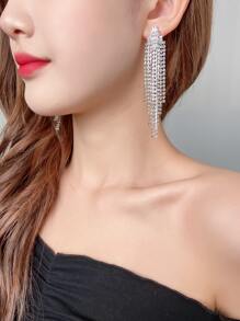 1雙閃亮水鑽女性長款耳環 - 銀色 - 查看 3