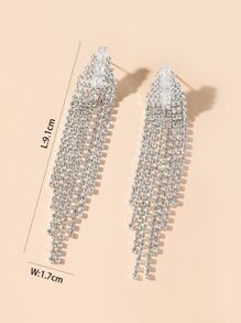 1雙閃亮水鑽女性長款耳環 - 銀色 - 查看 4