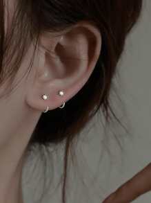 Nooxian Hoa tai trang trí bằng đá khối Zirconia - Bạc - Xem 2