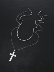 2pcs Men Cross Pendant Necklace - Silver - View 1