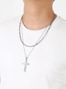 2pcs Men Cross Pendant Necklace - Silver - View 3