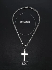 2pcs Men Cross Pendant Necklace - Silver - View 4
