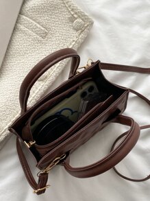 Mini Embossed Detail Square Bag - Brown - View 4