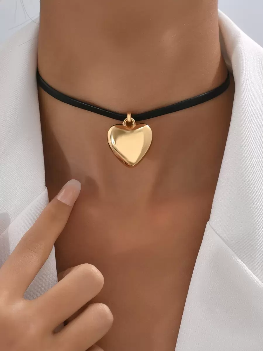 1pc Fashionable Versatile Heart Pendant Necklace - Multicolor - View 1